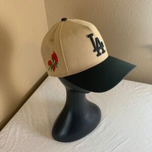 New Era LA Dodgers 9FORTY Snapback Hat Tan Black Rose Side Patch Baseball